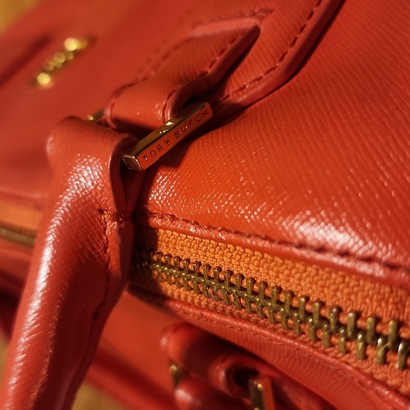 Tory Burch Dark Salmon Leather Robinson Midi Satchel - Picture 9 of 16